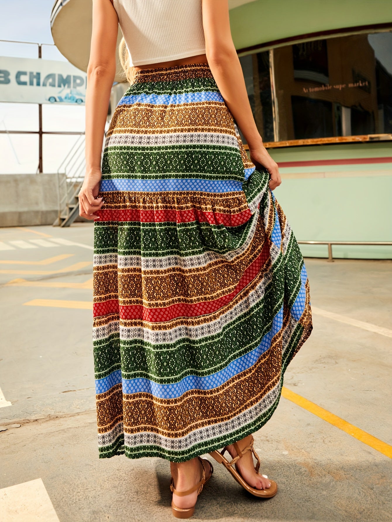 Bohe Striped Maxi Skirt for Spring and Summer, Women's Maxi Skirt