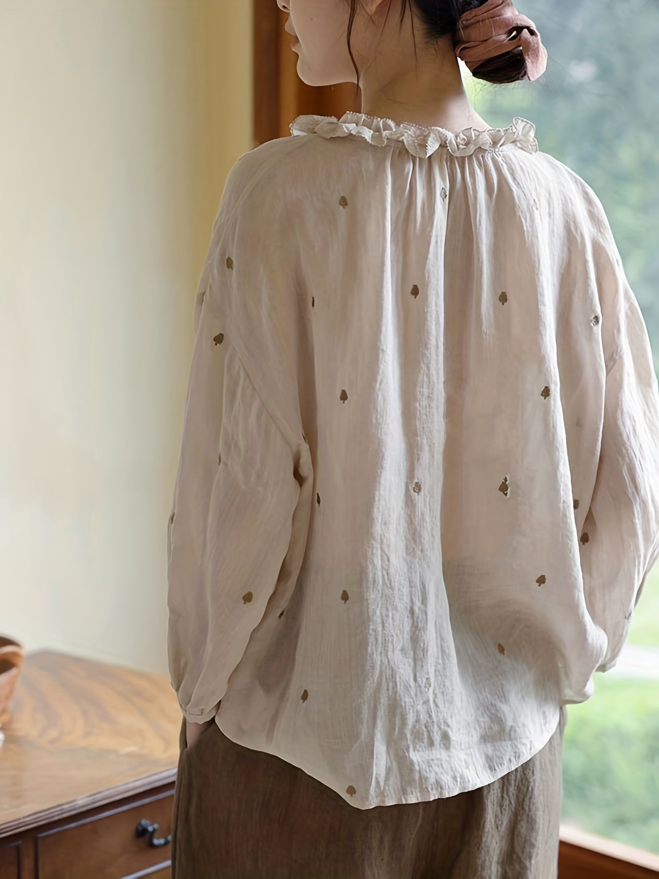 Cotton Embroidered Long Sleeve Shirt For Spring and Summner, Women's Clothing