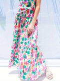 Elegant Floral Print Drawstring Swing Skirt, Vacation Skirt For Spring & Fall, Women's Skirt