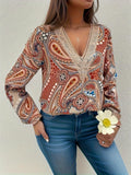 Paisley Print Long Sleeve Blouse For Spring and Summer, Women's Spring&Summer Blouse