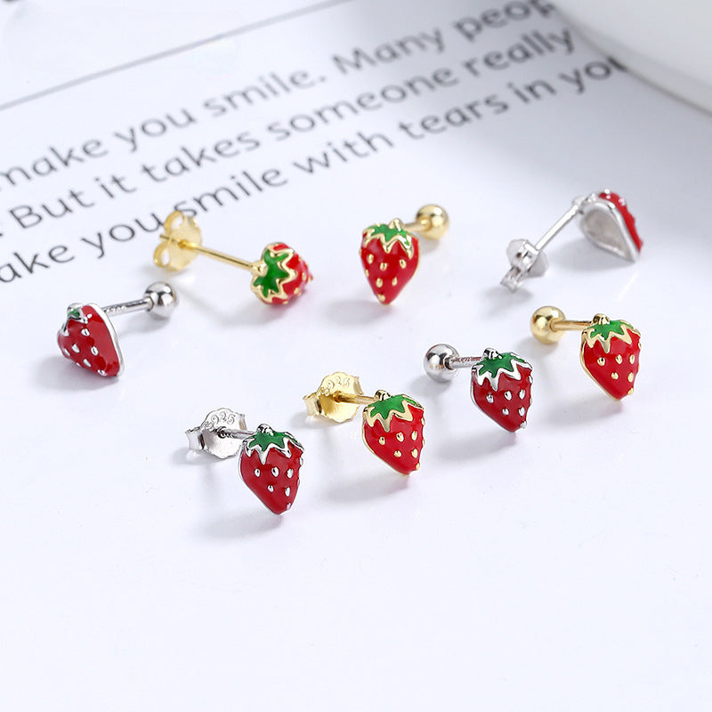 925 Sterling Silver Cute Strawberry Earrings For Women, Holiday Gift For Women