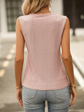 Solid Eyelet V Neck Lace Tank Top For Spring and Summer, Women's Tops