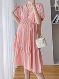 Solid Color Cotton Short Sleeve Maternity Dress For Summer, Women's Maternity Dress