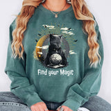 Find your Magic, Black Cat Shirt, Cat Lovers, Halloween magic night shirt, Cat Halloween pullover sweatshirt, Funny Halloween pullover,  Black Cat