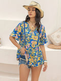 Bohe Floral Print Short Ruffle Sleeve Tops For Spring and Summer, Women's Summer Tops