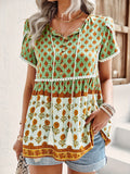 Bohemian Floral short sleeve women summer Blouse For Spring & Summer, Women's Clothing