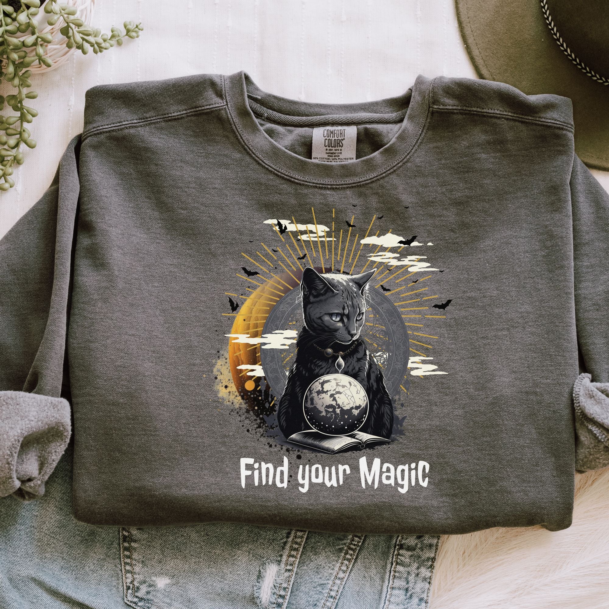 Find your Magic, Black Cat Shirt, Cat Lovers, Halloween magic night shirt, Cat Halloween pullover sweatshirt, Funny Halloween pullover,  Black Cat