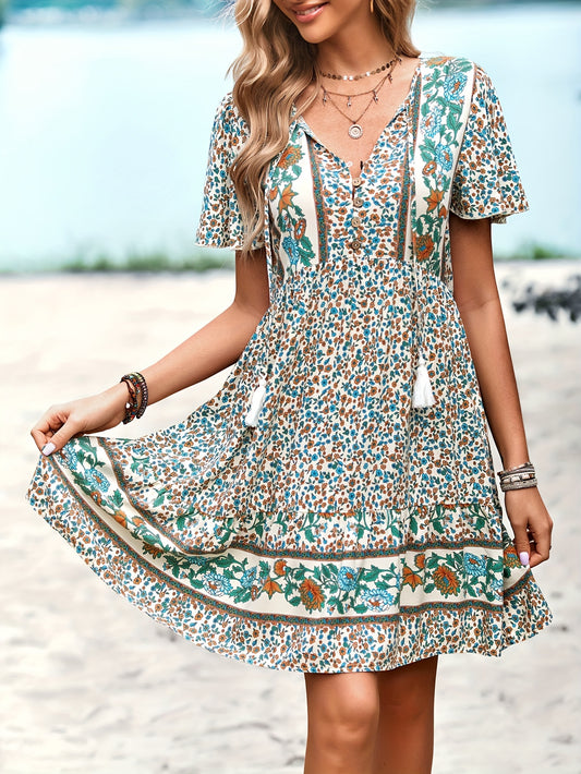 Bohemian Print Mini Dress Boho Dresses for Women - Spring Dress - Summer Dress for women - Summer boho dress