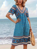 Boho Blue Oversized Dress for Spring and Summer, Women's Clothing