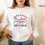 Christmas Cat Sweatshirt, Warm Hearts on a Cold Day Christmas Tree Sweatshirt, Cute Holiday Sweatshirt