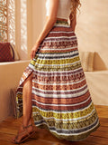 Bohe Print Maxi Skirt with Side Slit for Spring and Summer, Women's Maxi Skirt