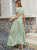 Green Floral Daisies Wrap Midi Dress, Women Wrap Midi Dress , Spring and Summer Midi Dress, Long Dress