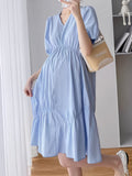 Solid Color Cotton Short Sleeve Maternity Dress For Summer, Women's Maternity Dress