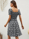 Floral Square Neck Puff Sleeve  Dress For Spring and Summer, Women's Clothing