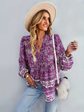 Bohemian Print Long Sleeve Shirt - Button-Up Long Sleeve Shirt - Fall Boho Shirt for Women - Summer Blouse - Fall Boho Top