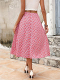 Bohemian Floral Print Elastic Waist Midi Skirt With Pocket, Elegant Midi Skirt With Pocket, Women's Skirt