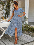 Bohemian Floral Daisies Midi Dress For Spring and Summer, Women's Midi Dress with Button Front