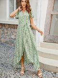 Green Floral Daisies Wrap Midi Dress, Women Wrap Midi Dress , Spring and Summer Midi Dress, Long Dress
