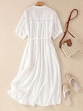 Elegant Button Front Notched Neck and Tie Waist Dress For Spring & Summer, Women's Clothing
