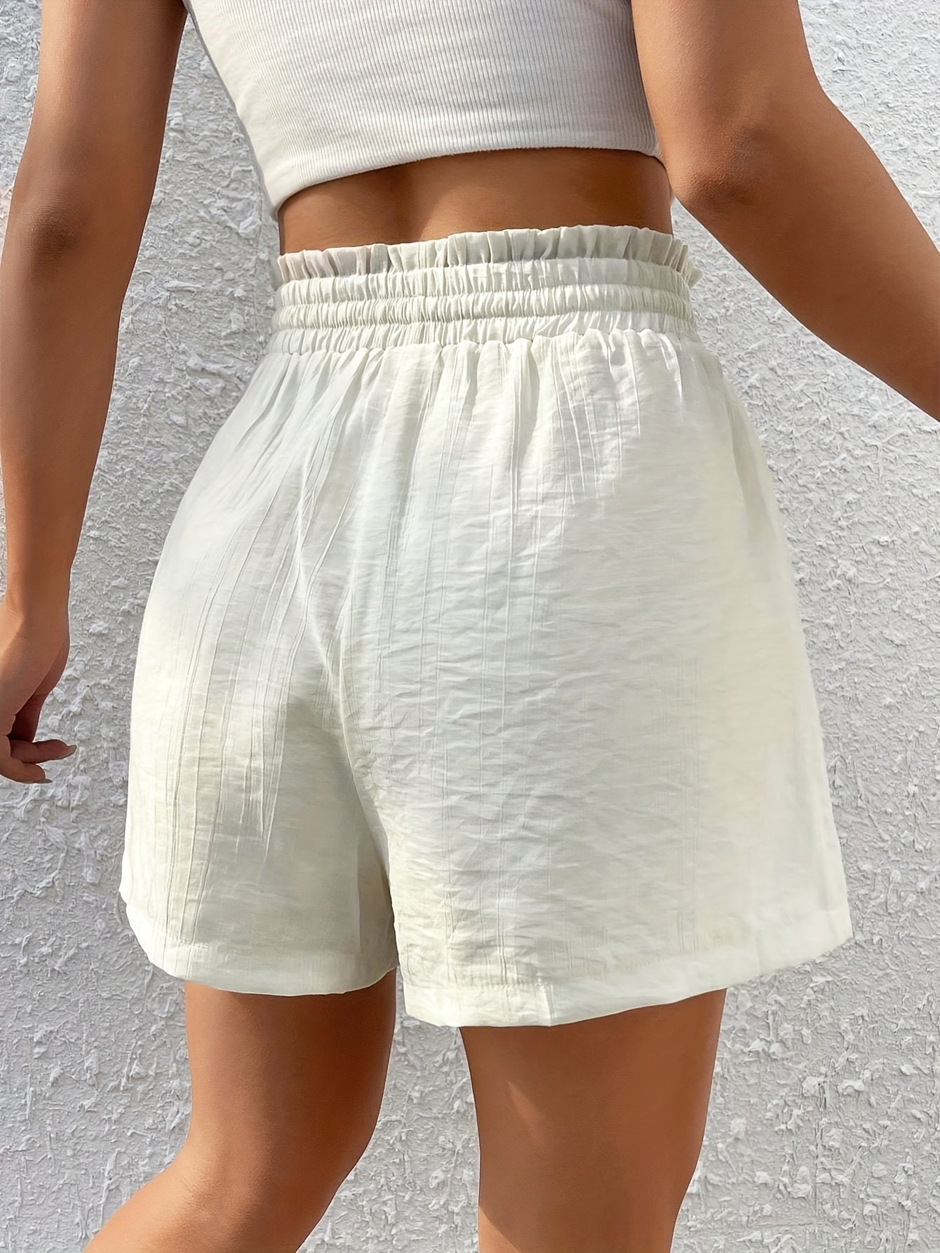 Bohemian Casual Loose Shorts For Spring & Summer, Solid High Waist Shorts