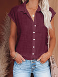 Solid Cotton Button Front Shirt, Cotton Cap Sleeve Shirt For Spring & Fall, Women's Shirt