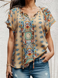 Graphic Print Casual Short Sleeve Blouse For Spring & Summer, Women's Blouse
