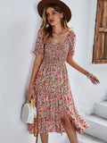 Ditsy Floral Side Slit Midi Dress / Cocktail Party Dresses | Boho Dresses for Women, Fall women dress, holiday party dress