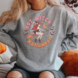 Vintage Gray Witch Halloween sweatshirt, Boho Fall plus size sweatshirt, Retro Sweatshirt, Halloween Sweatshirt Fleece, Boho Chic Sweatshirt