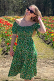 Spring Floral Dress - Boho Chic Women's Midi Dress, Ditsy Floral Side Slit Midi Dress, Summer Women's Dress Midi below the knee Dress