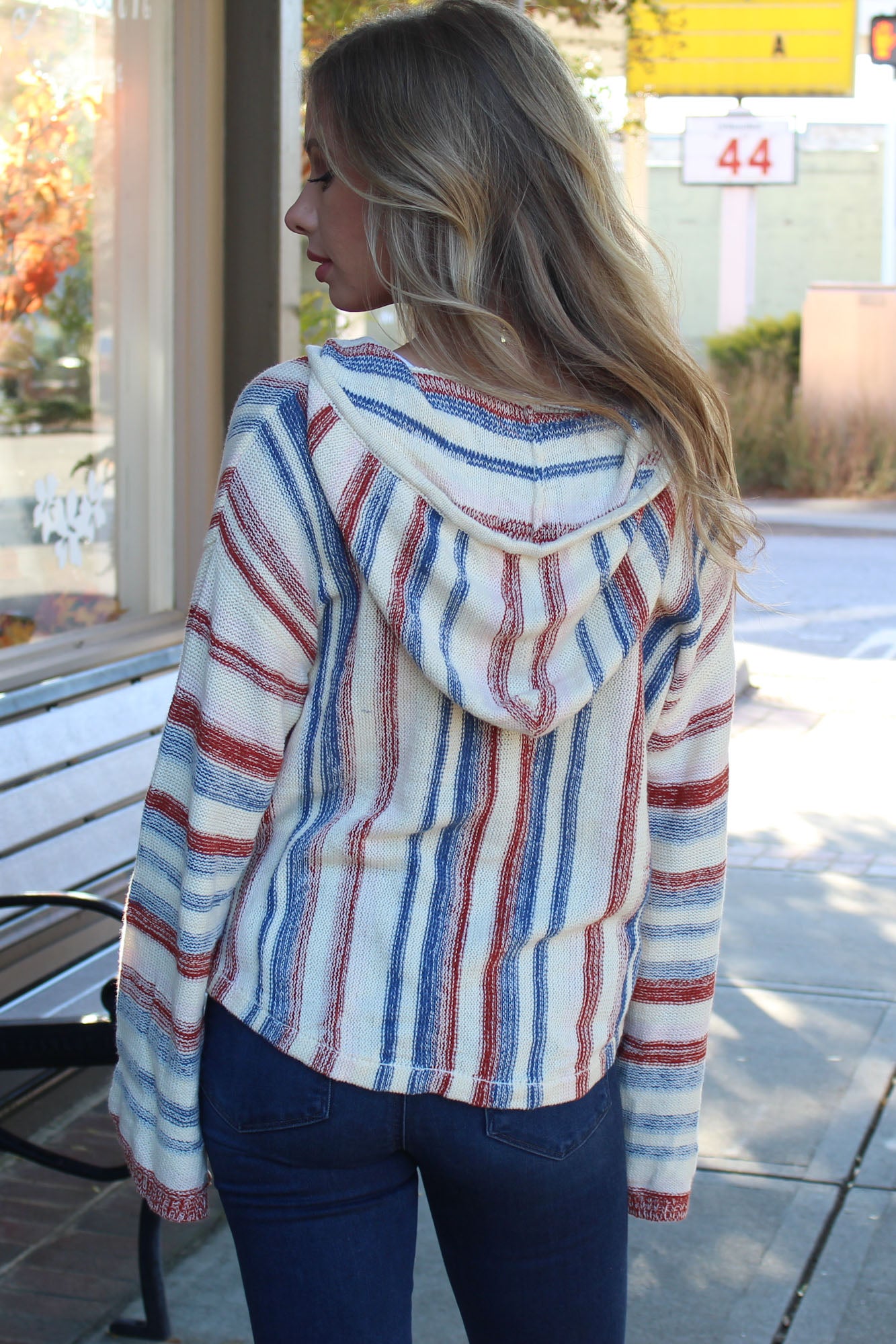 Hooded Striped Sweater with Kangaroo Pockets - Cozy Warm  sweater - Hooded Knit Sweater - Bohemian Sweater