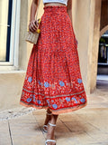 Bohemian Floral Print Midi Skirt, Casual A-line Skirt For Spring & Summer, Women's Skirt