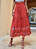 Bohemian Floral Print Midi Skirt, Casual A-line Skirt For Spring & Summer, Women's Skirt