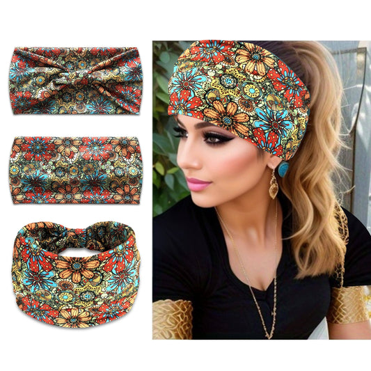 Bohemian Floral Twisted Headband, Boho Stylish Elastic Headwrap, Non-Slip Hair Accessory For Yoga And Fashion, Multicolor Turban Style
