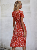 Bohemian Floral Print V Neck Dress For Spring & Summer, Women's Clothing