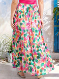 Elegant Floral Print Drawstring Swing Skirt, Vacation Skirt For Spring & Fall, Women's Skirt