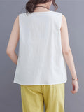 White Cotton Tank Top, Casual Crew Neck Tank Top For Summer, Women's Top