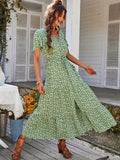 Bohemian Floral Daisies Midi Dress For Spring and Summer, Women's Midi Dress with Button Front