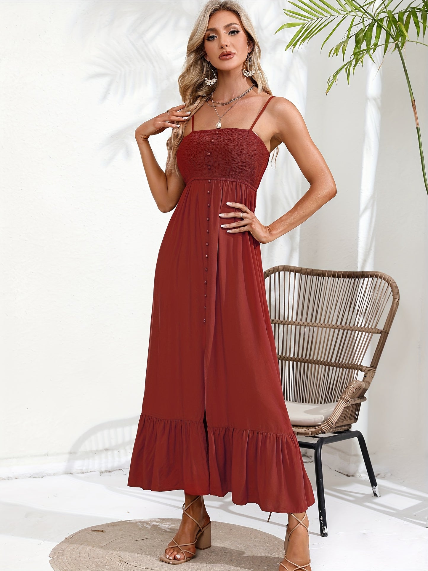 Bohemian Solid Color Spaghetti Strap Maxi Dress, Elegant Maxi Dress For Spring and Summer, Wedding Party Dress, Cocktail Party Dress
