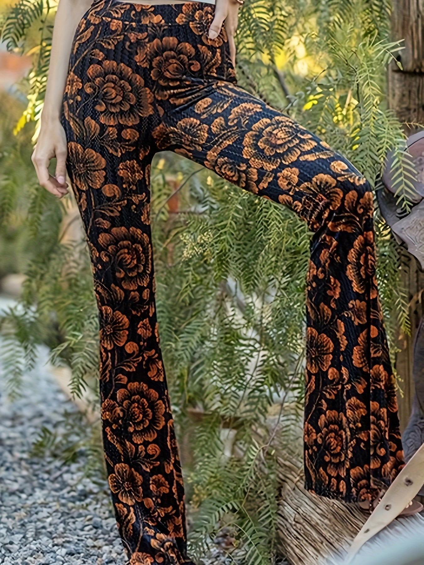 Bohemian Sun Flare Pants - Floral Print High Waist Flare Leg Women's Boho Fashion