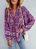 Bohemian Print Long Sleeve Shirt - Button-Up Long Sleeve Shirt - Fall Boho Shirt for Women - Summer Blouse - Fall Boho Top