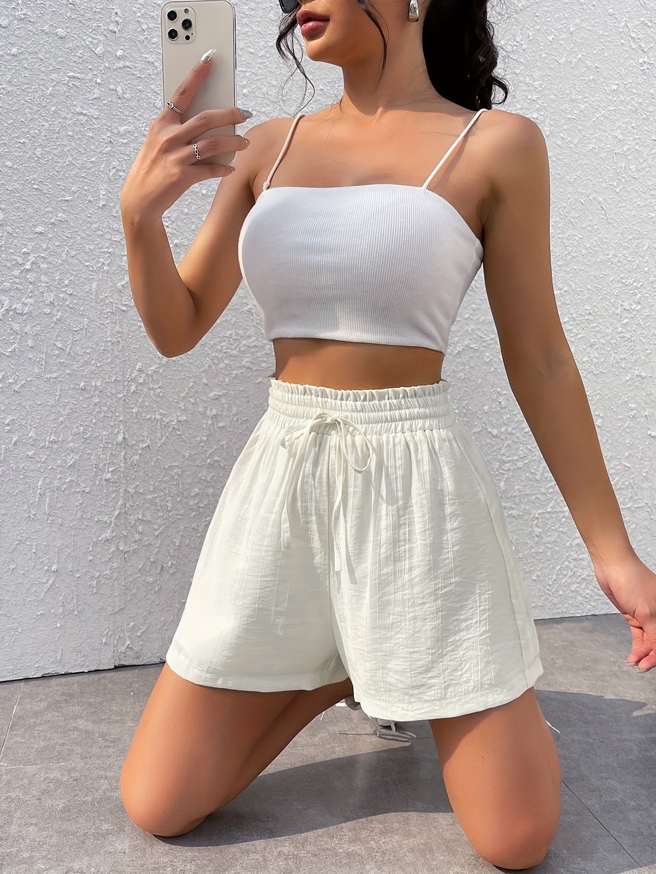 Bohemian Casual Loose Shorts For Spring & Summer, Solid High Waist Shorts