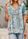 Bohemian Print short sleeve women summer Top - Women Boho Shirt - bohemian Summer Blouse - Fall Boho Top-women summer top - boho top