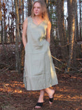 Bohemian Linen Dress with pocket, Sage Linen dress with side slit, Spring Summer beach Boho Dress