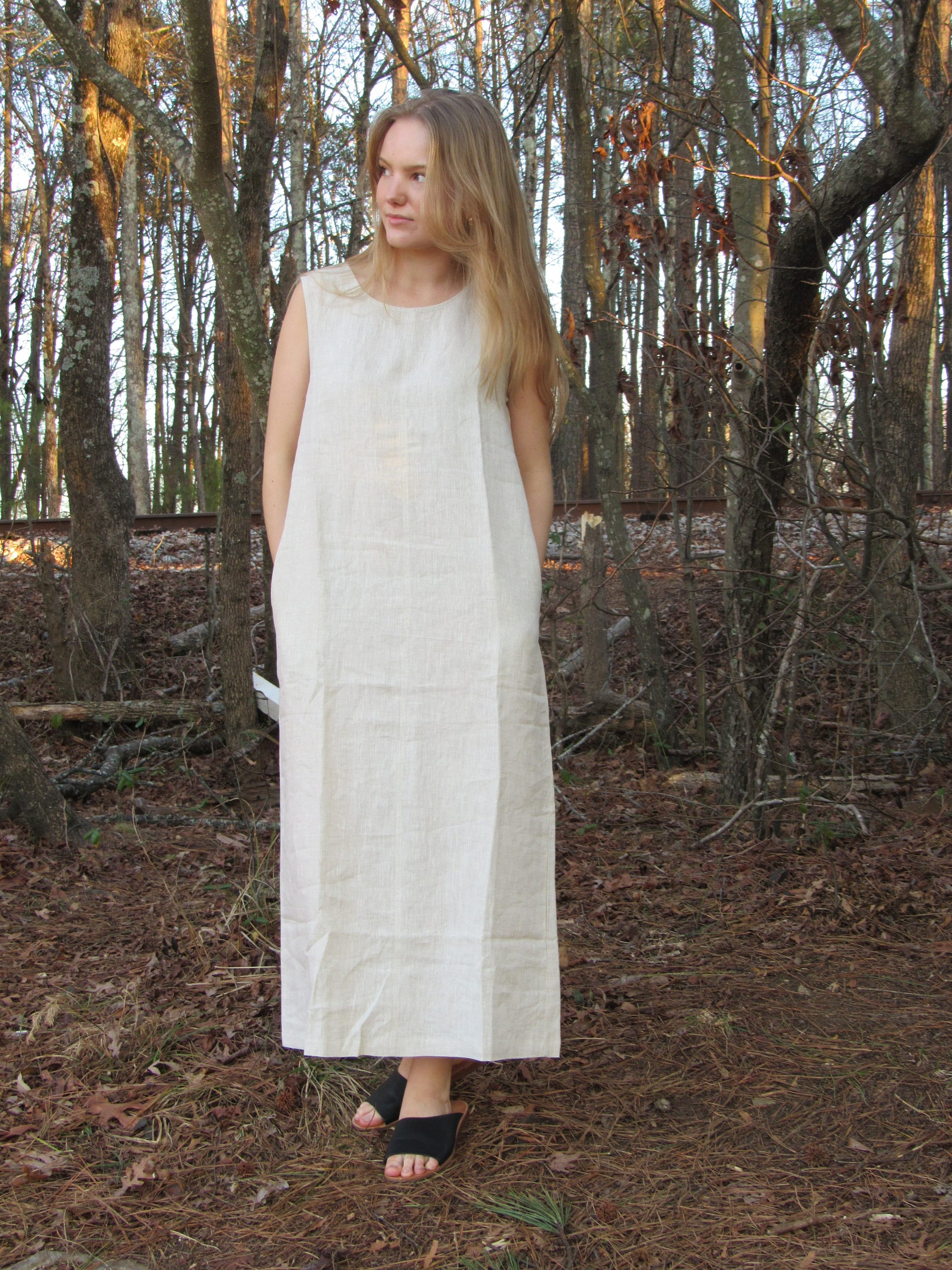 Bohemian Linen Dress with pocket, Linen dress with side slit, Spring Summer beach Boho Dress