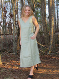Bohemian Linen Dress with pocket, Sage Linen dress with side slit, Spring Summer beach Boho Dress