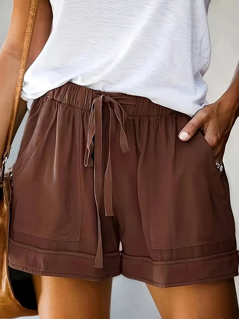 Drawstring Elastic Waist Shorts - Casual Comfortable Summer Shorts with Pockets