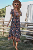 Floral Buttoned Drawstring Midi Dress - Bohemian Midi Dress Midi Dress