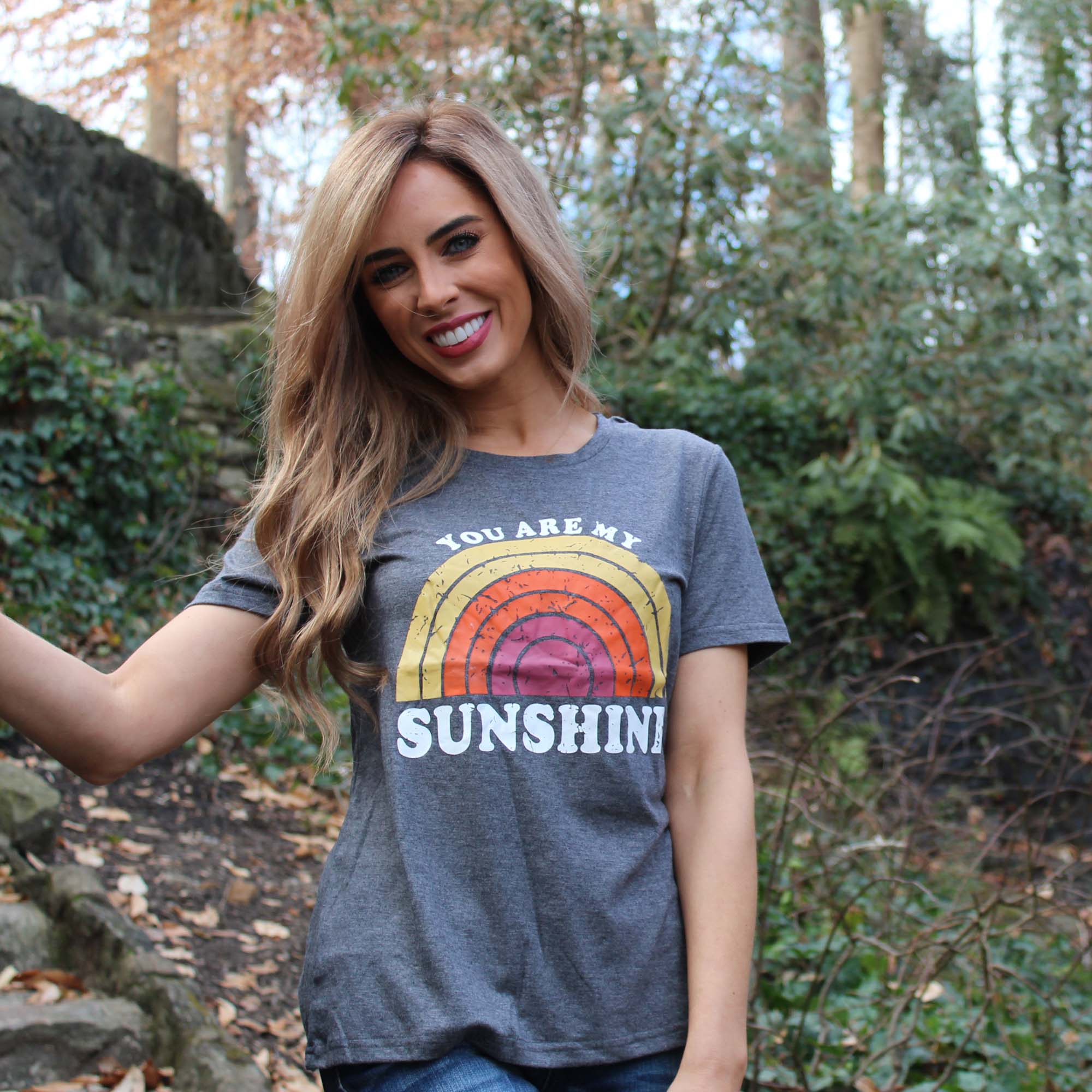 You Are My Sunshine Rainbow T-Shirt, Women Spring and Summer Tees
