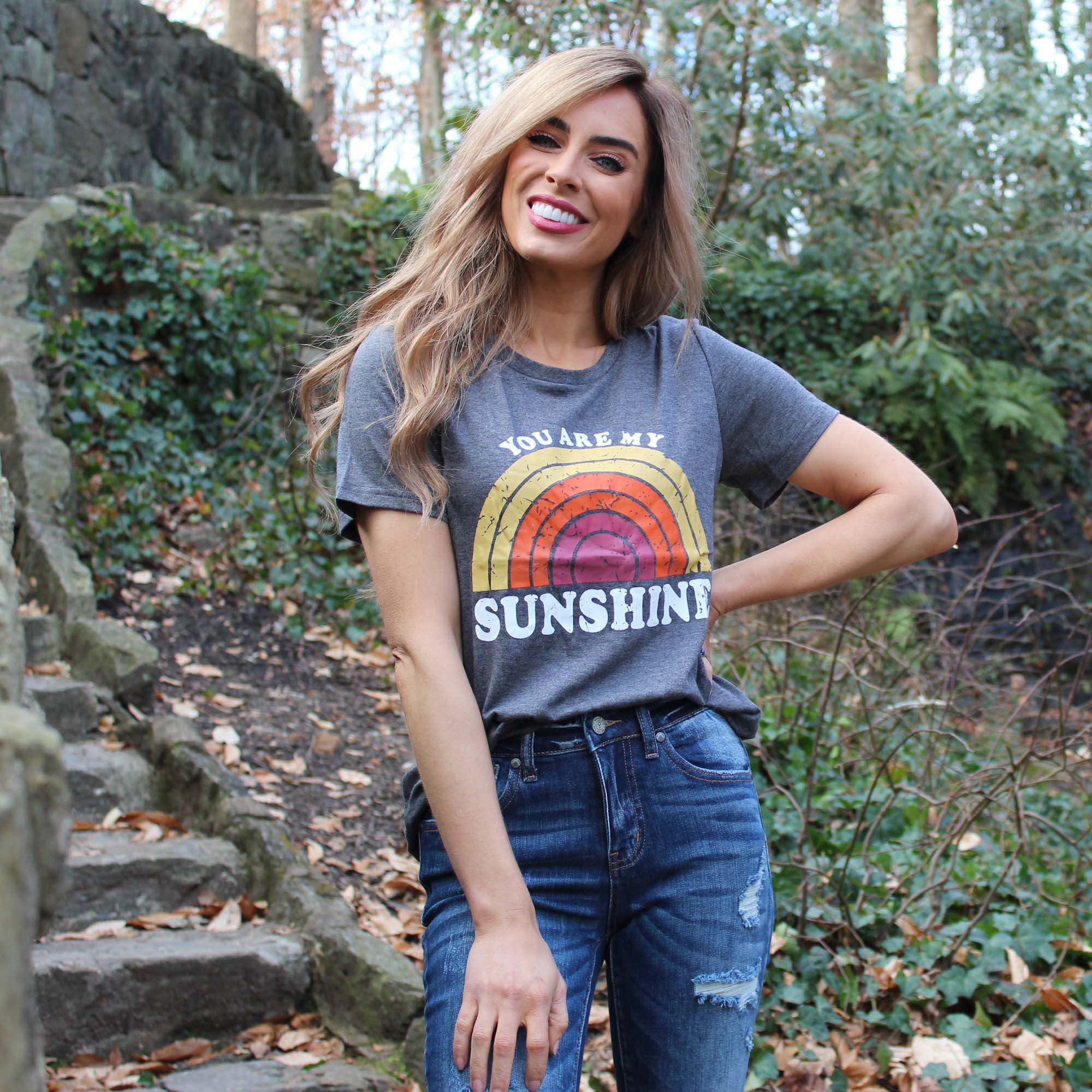 You Are My Sunshine Rainbow T-Shirt, Women Spring and Summer Tees