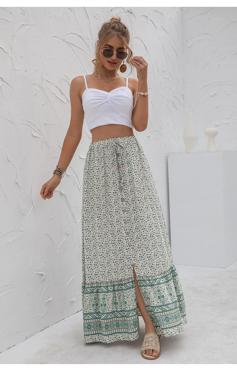 Magnolia Bohemian Floral Print Maxi Skirt